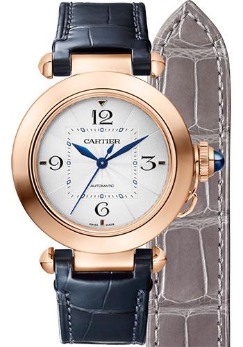 Cartier Pasha de Cartier Watch – 35 mm Pink Gold Case – Silver Dial – Navy Blue And Gray Alligator Straps – WGPA0014
