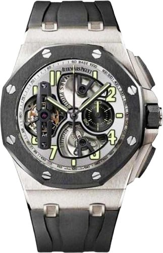 AP - Royal Oak Offshore Tourbillon Chronograph 44mm Silver Skeleton Arabic Titanium Rubber | 26387IO.OO.D002CA.01