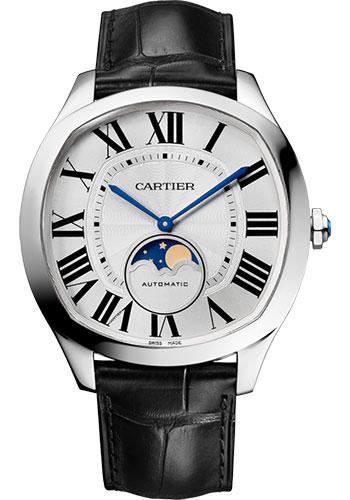 Cartier Drive de Cartier Moon Phases Watch – 40 mm Steel Case – Silvered Dial – Black Alligator Strap – WSNM0008