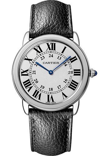 Cartier Ronde Solo de Cartier Watch – 36 mm Steel Case – Silvered Opaline Dial – Grained Black Calfskin Bracelet – WSRN0029