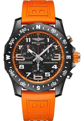 Breitling Endurance Pro Watch – Breitlight¬Æ – Black Dial – Orange Rubber Strap – Tang Buckle – X82310A51B1S1
