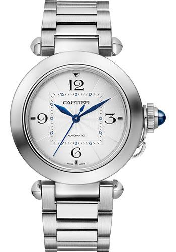 Cartier Pasha de Cartier Watch – 35 mm Steel Case – Silver Dial – Bracelet – Second Navy Alligator Strap – WSPA0013