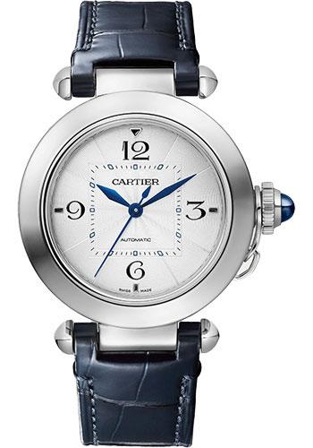 Cartier Pasha de Cartier Watch – 35 mm Steel Case – Silvered Dial – Alligator Straps – WSPA0012