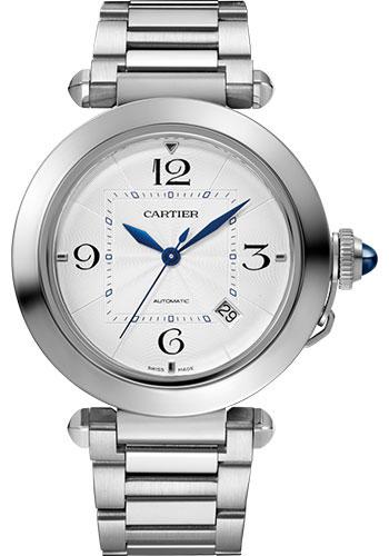Cartier Pasha de Cartier Watch – 41 mm Steel Case – Silver Dial – Bracelet – Second Dark Gray Alligator Strap – WSPA0009