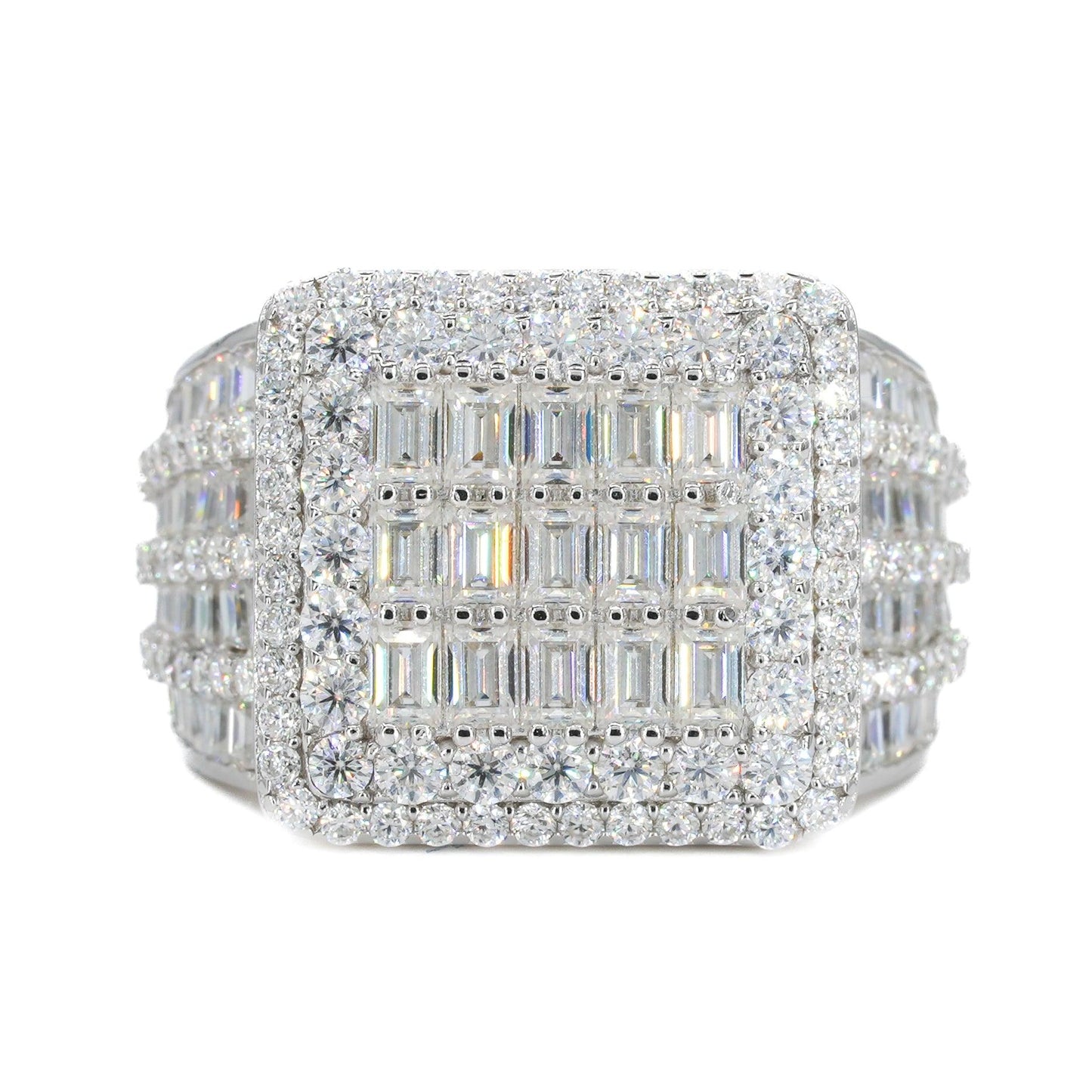 Baguette Inlay Square VVS Moissanite Diamond Ring