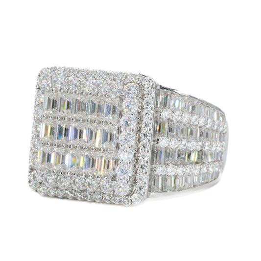 Baguette Inlay Square VVS Moissanite Diamond Ring