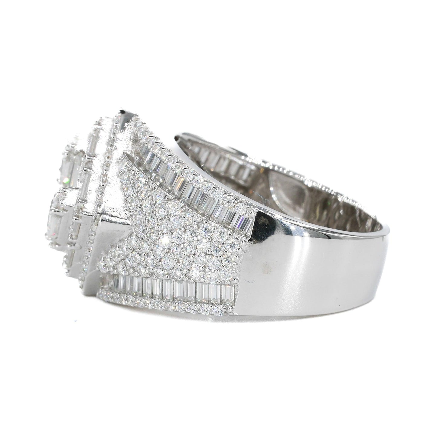 Square Baguette & Round VVS Moissanite Diamond Ring