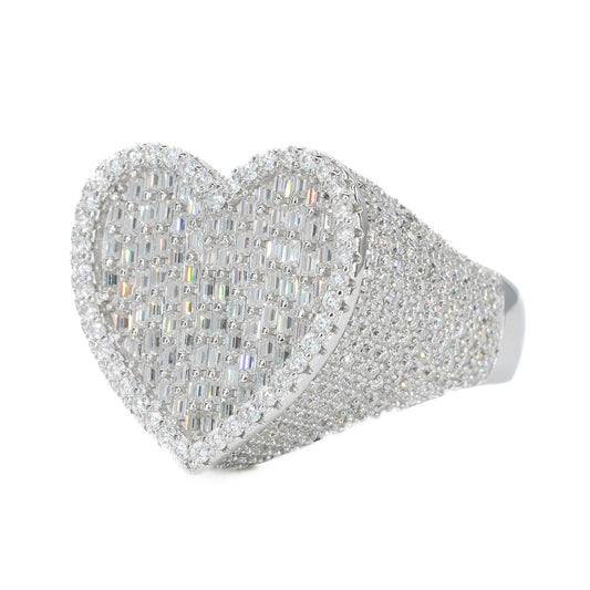 Iced Out Baguette Heart VVS Moissanite Diamond Ring