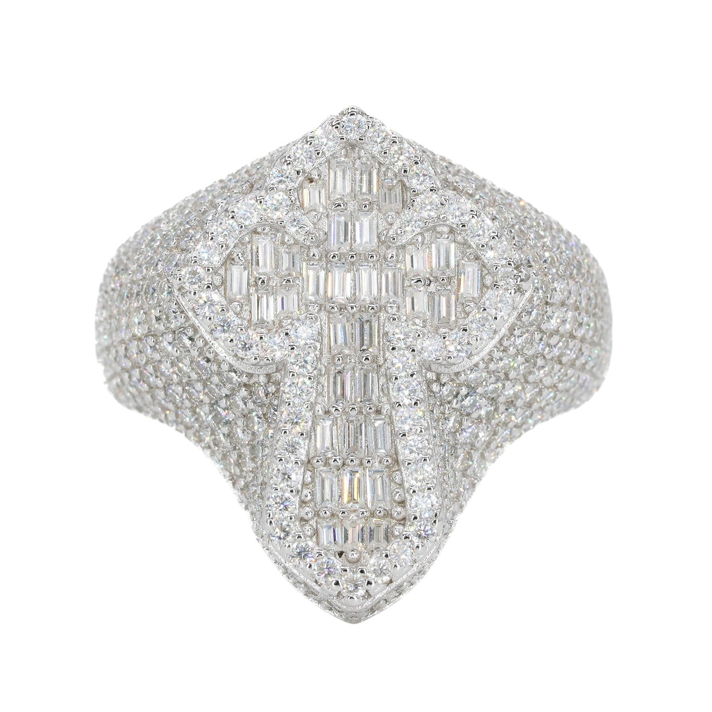 Iced Out Baguette Pointed Cross VVS Moissanite Diamond Ring