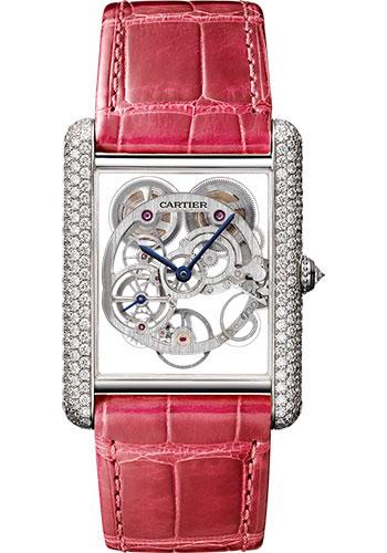 Cartier Feminine Complications Watch – 30 mm White Gold Diamond Case – Diamond Bezel – Silver Dial – Fuchsia Alligator Strap – HPI00705