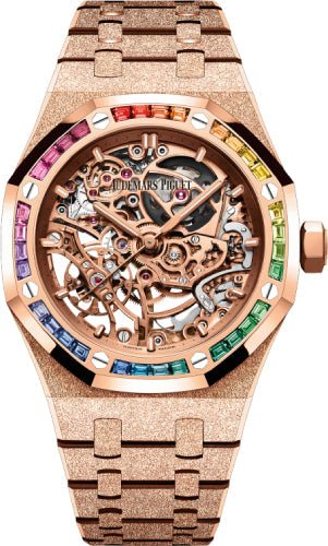 Audemars Piguet Royal Oak 37mm Frosted Gold Double Balance Wheel Openworked Rainbow Set Bezel – 15468OR.YG.1259OR.01-B