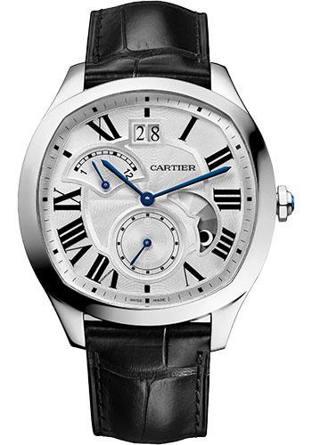 Cartier Drive de Cartier Large Date Retrograde Second Time Zone And Day Night Indicator Watch – 40 mm x 41 mm Steel Case – Silvered Dial – Black Alligator Strap – WSNM0016