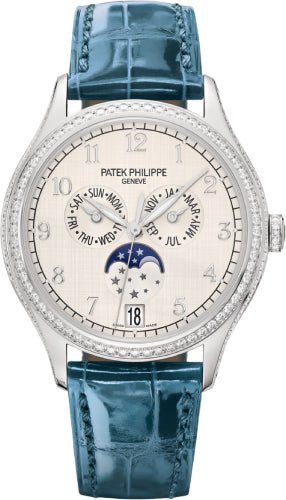 Patek Philippe Complications Annual Calendar Moon Phases White Gold Silver Dial 4947G-010