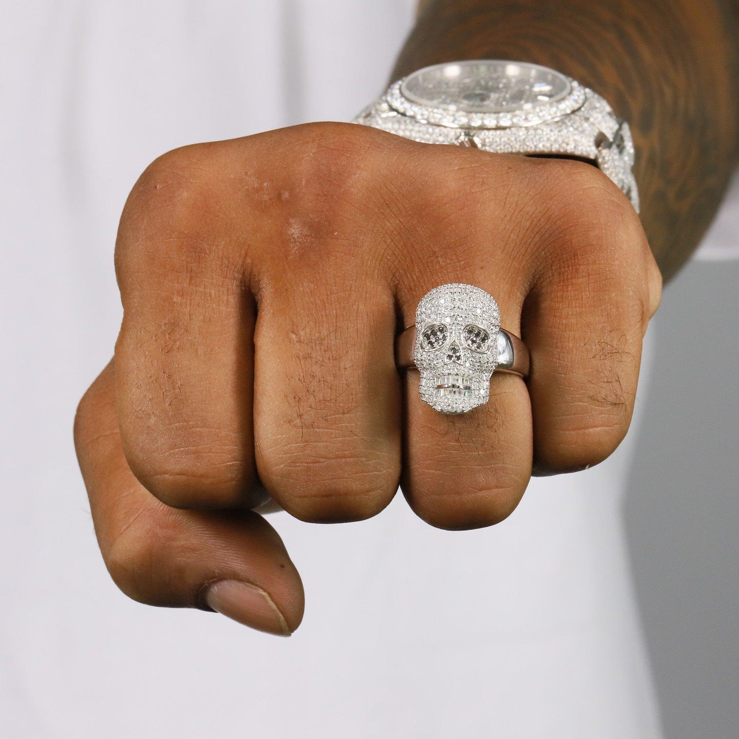 Iced Out Skull VVS Moissanite Diamond Ring