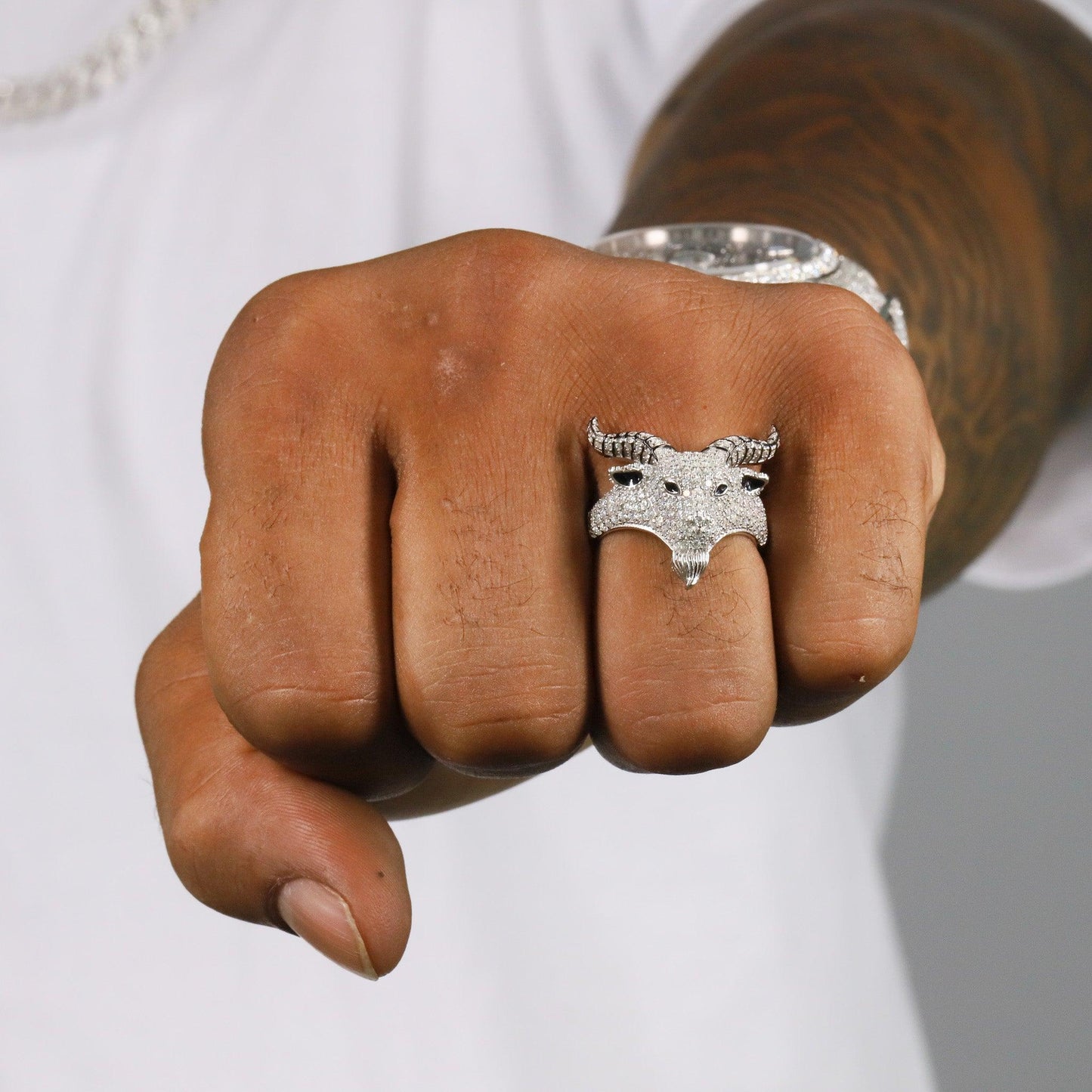 Iced Out GOAT VVS Moissanite Diamond Ring