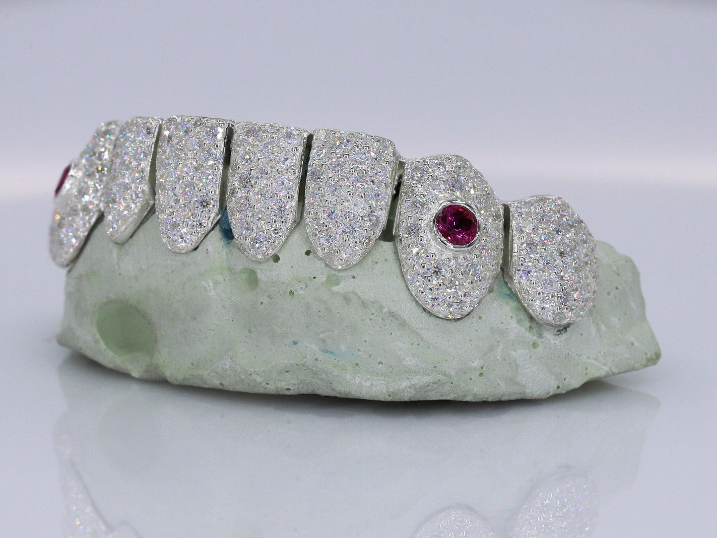 Ruby Stone Fang VVS Moissanite Diamond Grillz