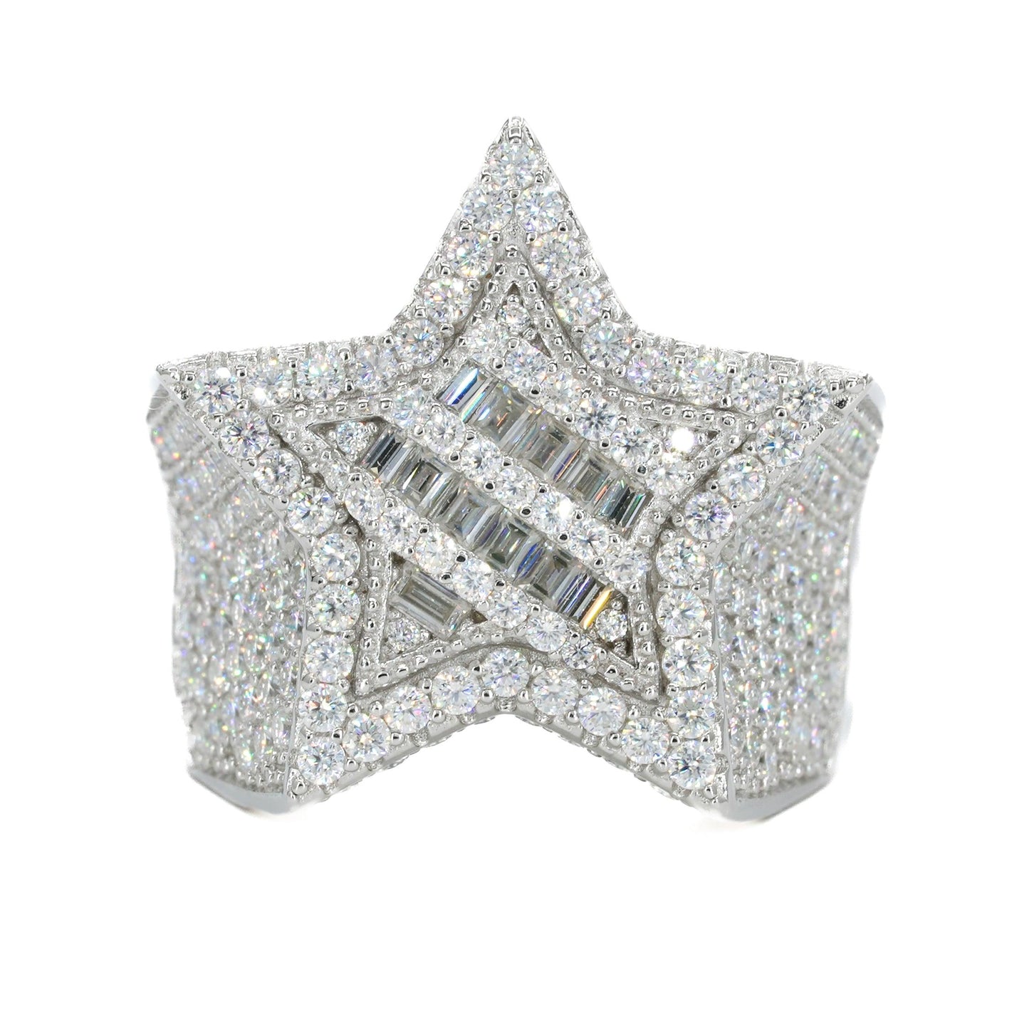 Double Star Baguette VVS Moissanite Diamond Ring