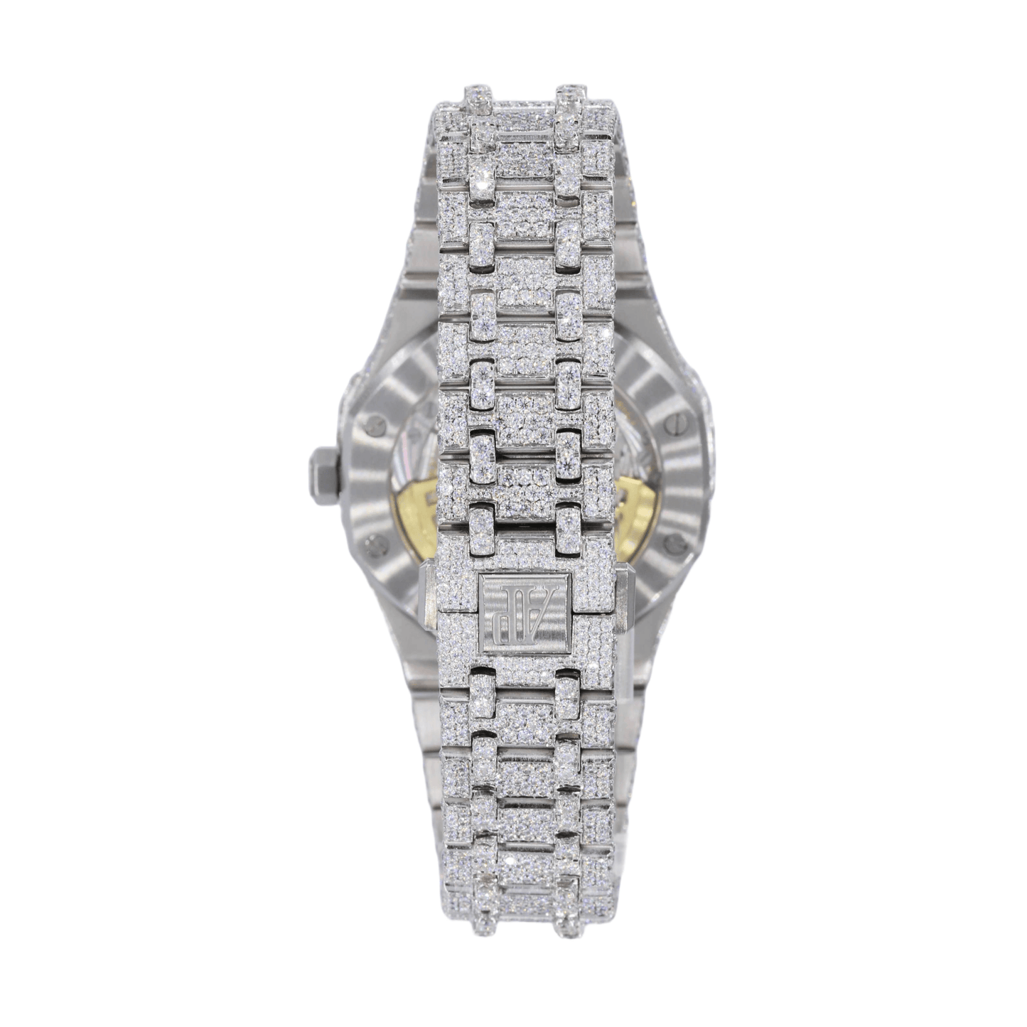 AP Stainless Steel 41MM Moissanite Diamond Watch 25CT Studded Band