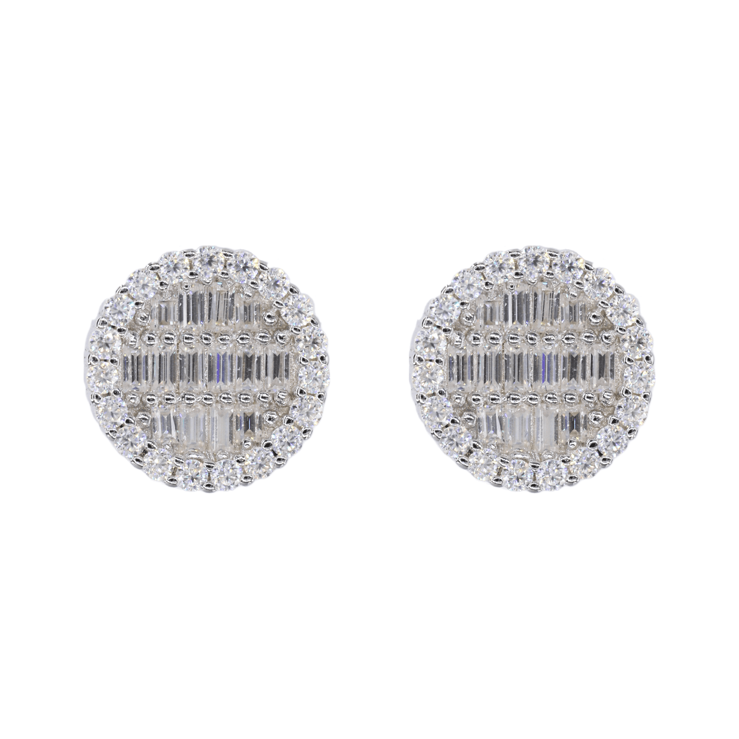 Round Baguette Infill VVS Moissanite Daimond Earrings