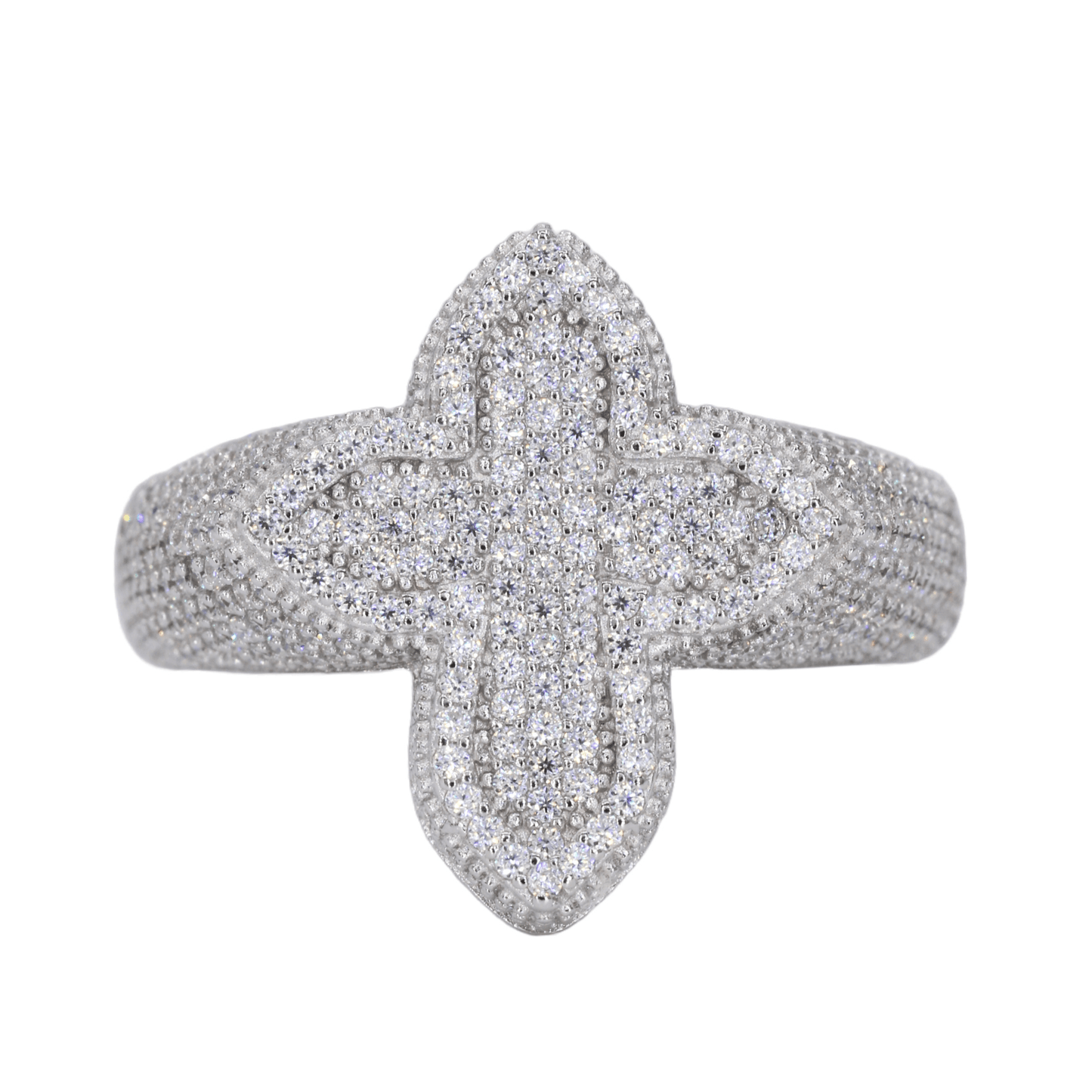 Small Iced Out Cross VVS Moissanite Diamond Ring