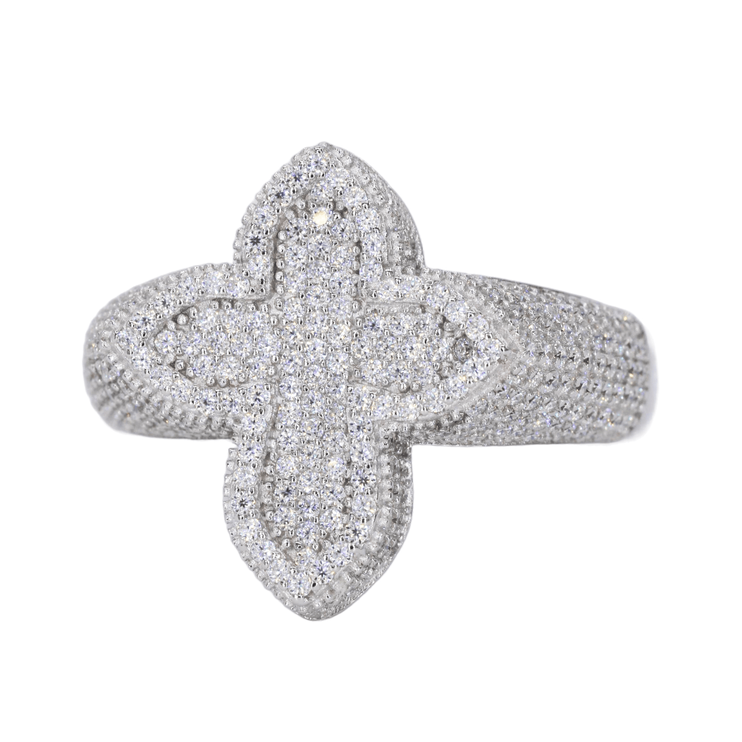 Small Iced Out Cross VVS Moissanite Diamond Ring