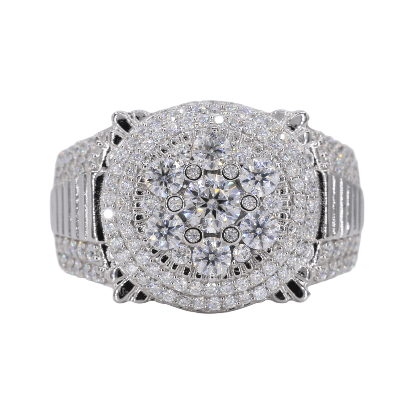 Iced Out Big Stone Flower VVS Moissanite Diamond Ring