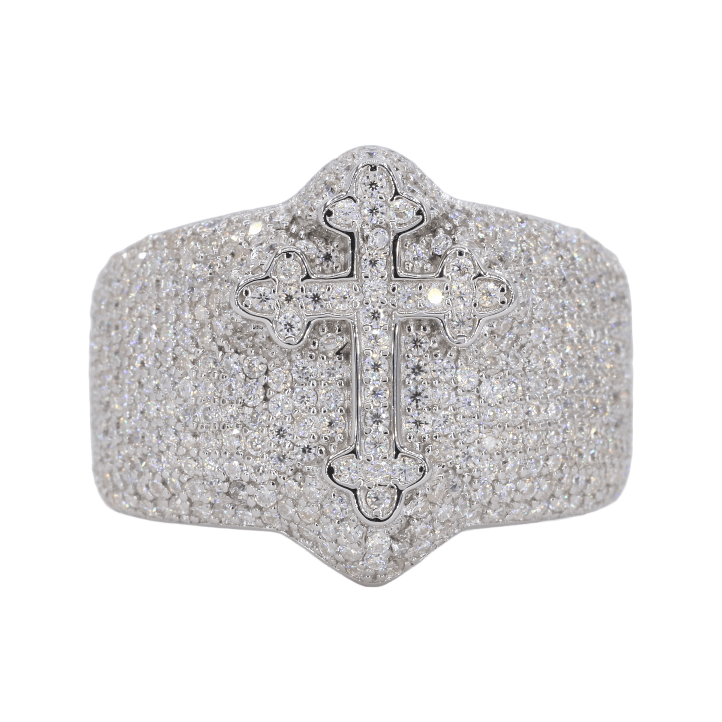 Iced Out Gothic Cross VVS Moissanite Diamond Ring