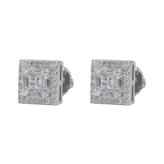 Square Multi Stone Iced VVS Moissanite Daimond Earrings