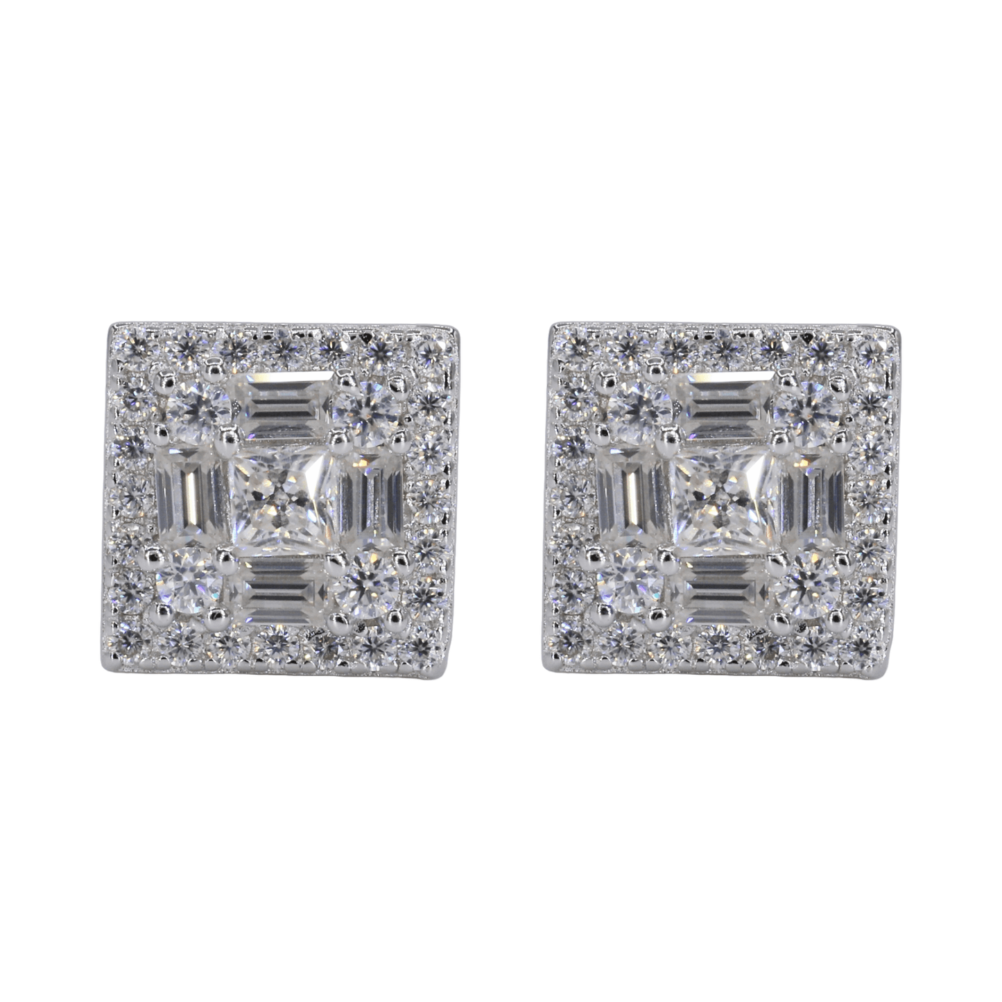 Square Multi Stone Iced VVS Moissanite Daimond Earrings