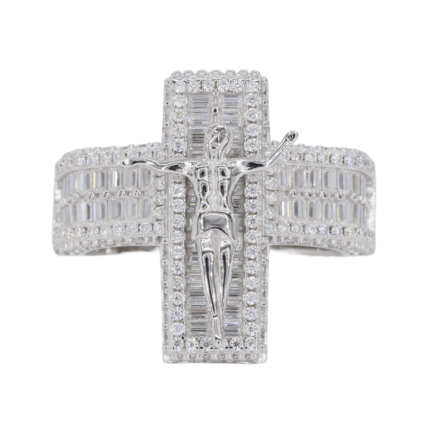 Baguette Jesus Cross VVS Moissanite Diamond Ring