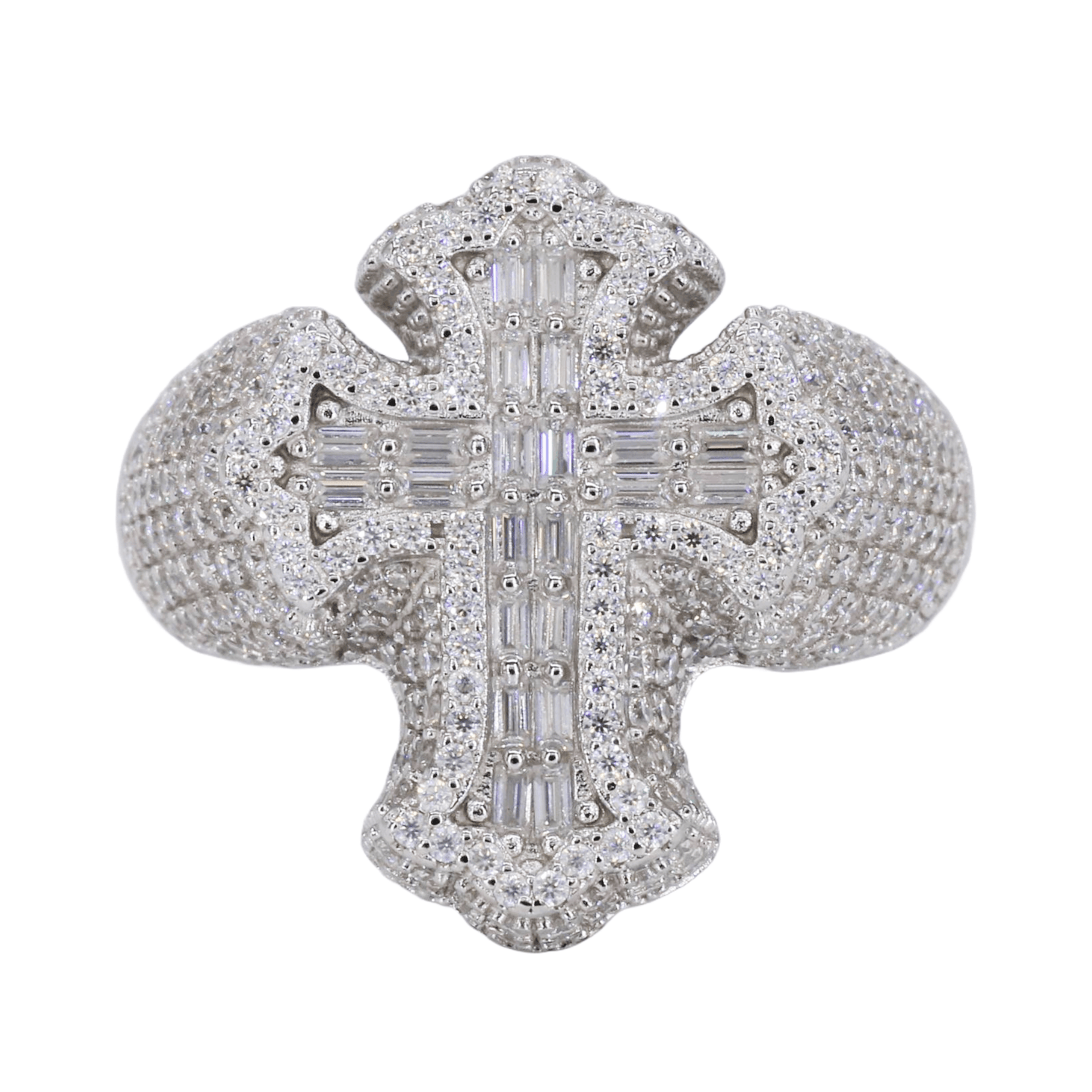 Gothic Baguette Cross VVS Moissanite Diamond Ring