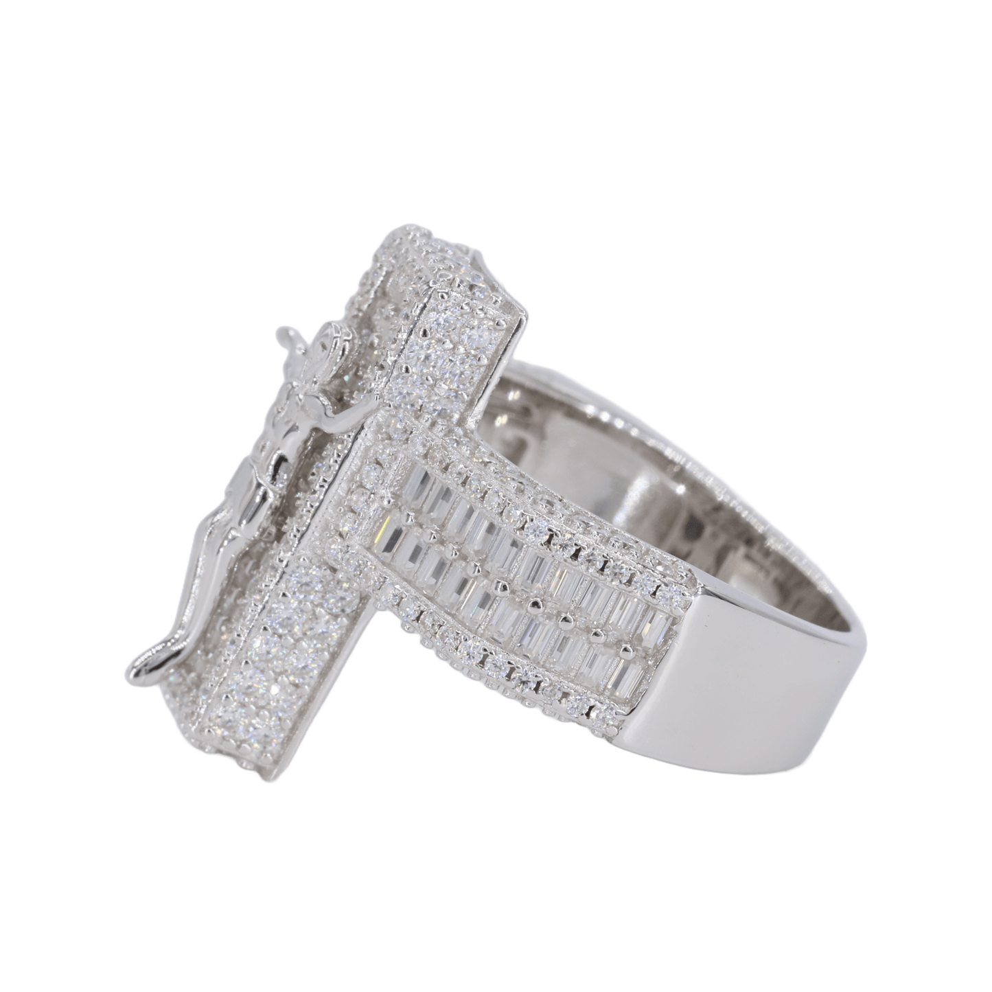 Baguette Jesus Cross VVS Moissanite Diamond Ring