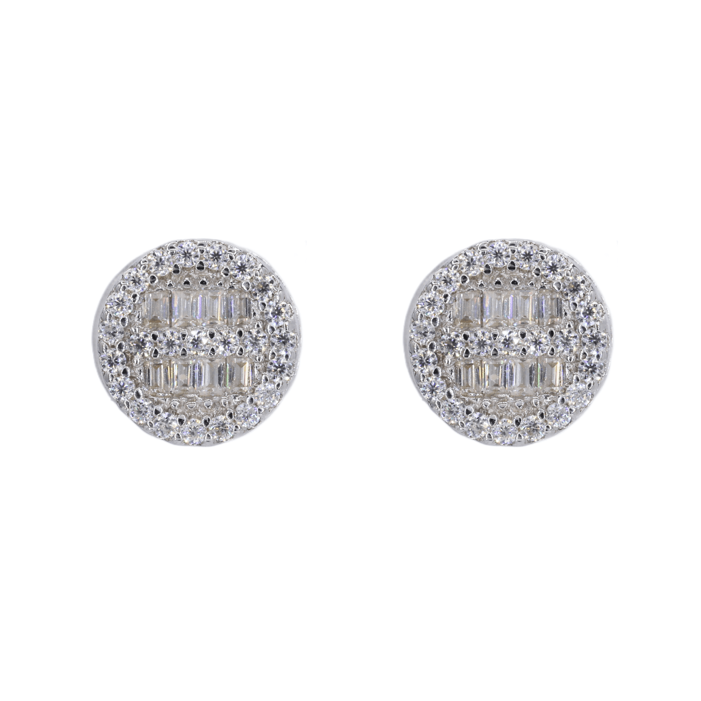 Circle Baguette Infill Fully Iced VVS Moissanite Daimond Earrings