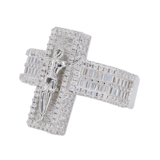 Baguette Jesus Cross VVS Moissanite Diamond Ring