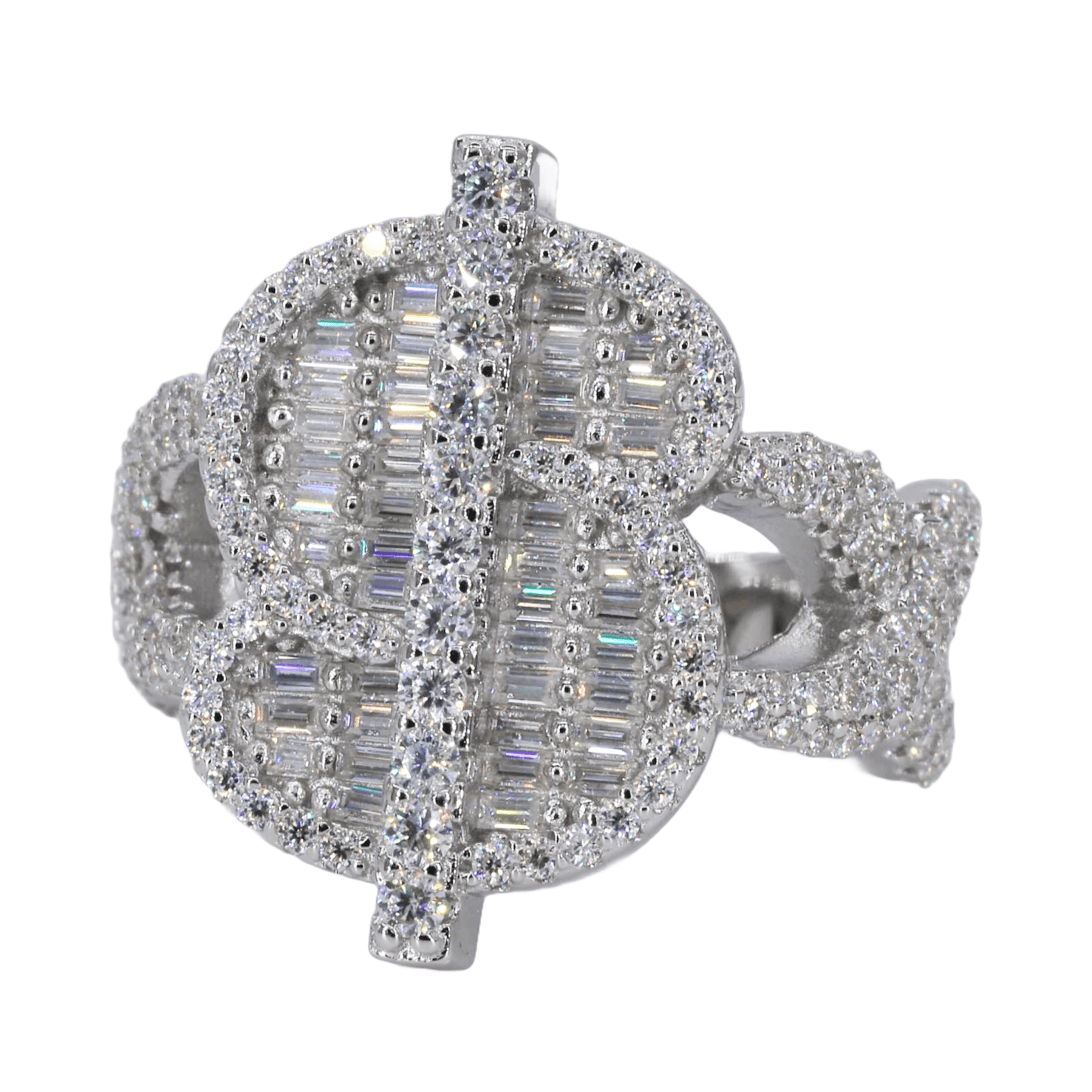 Bubble Baguette Money Sign VVS Moissanite Diamond Ring