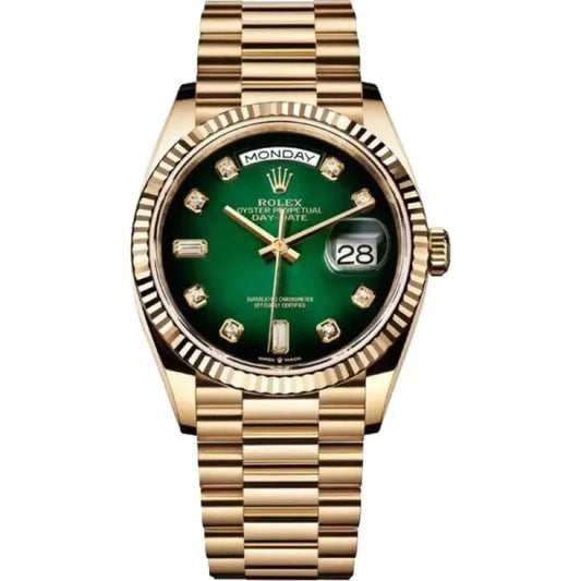 Day Date 36 YG 128238 Green Ombre Dial on President Bracelet